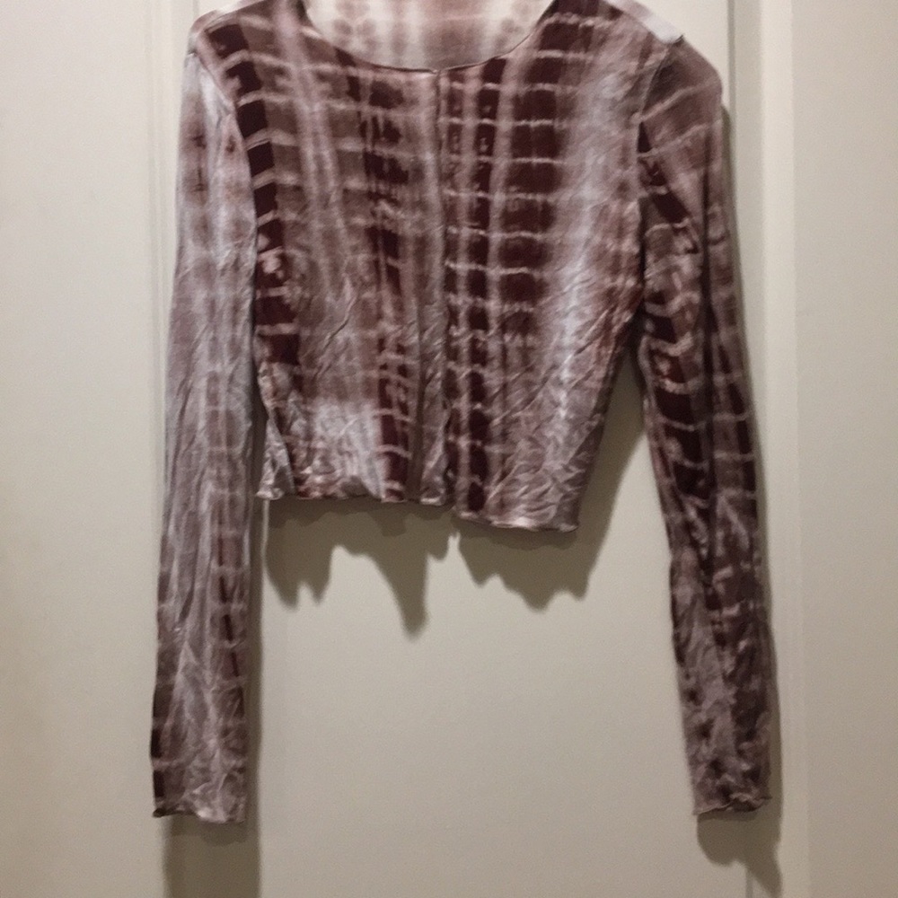 Shein womens tie-dye crop long sleeve size M 6 brown off white